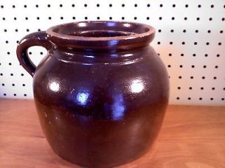 Crock / bean pot. dark brown one handle no lid pottery vintage