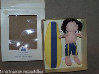 Pottery Barn Kids Christopher Bath Doll Boy with Surfboard   New in