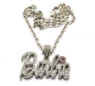 NEW Nicki Minaj Inspired Iced Out  BARBIE  Pendant Necklace Silver