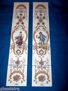 Antique Victorian Fireplace Tiles RARE Pinkie And Blue Boy MADE IN