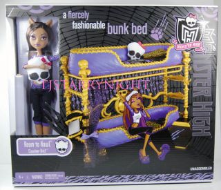MONSTER HIGH Room To Howl CLAWDEEN WOLF Doll & BUNK BED Dead Tired