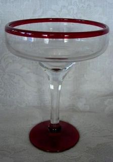 Large Dk. Ruby Red Trimmed Blown Glass Margarita/Mart ini/Champagne