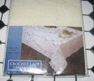 72 ROUND CLASSIC Vinyl Tablecloth SOLID IVORY BATTENBURG LACE