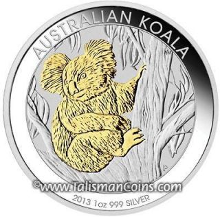 Perth Australia 2013 Koala Bear Climbing Tree Gilded $1 Pure Silver