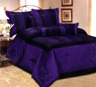 Leopard Satin Comforter Set Bed In A Bag King Size Purple/Black