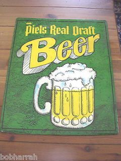 Piels Real Draft Beer vintage tin on cardboard Bar Sign