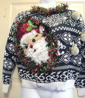 Ugly Christmas Sweaters Santas snowmen bells balls boxes More M L XL