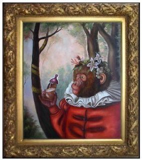 Framed Hand Painted Oil Painting, Monkey Holding Babys Bottle 20x24in