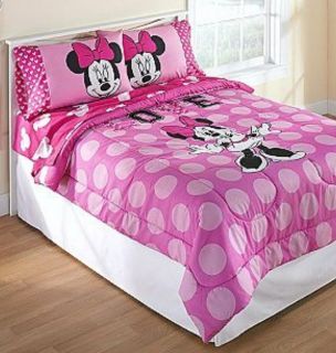 MINNIE MOUSE PINK POLKA DOTS TWIN COMFORTER SHEETS 4PC BEDDING SET NEW