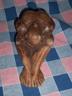 Interesting Carved Wood Man Sitting Bent Over Head in Hands Loincloth