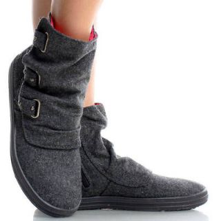 Gray Studded Velcro Soft Slouch Boot Womens Platform Flat Ankle Boots