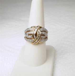 14K Solid Yellow Gold Diamond RING 30 Baguette & 65 Round Size 8 SCRAP