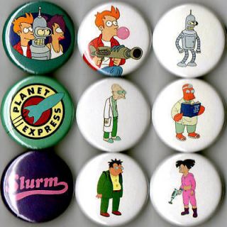 Futurama 9 pins buttons badges leela bender fry slurm