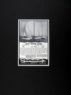 Sumner Boat Sumnercraft 30 ft Motor Sailer Yacht 1962 print Ad