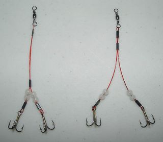 Adjustable, Glow ice fishing tip up rigs with #8 treble hooks and