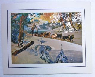 Vintage English Metal Etching   SLED DOGS   Imported, Matted, Still in