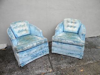 PAIR OF MID CENTURY TUFTED BARREL SHAPE SWIVEL/ROCKING CHAIRS #2593