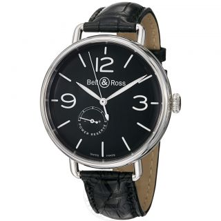 Bell & Ross Mens Vintage Black Dial Black Leather Strap Watch BRWW1