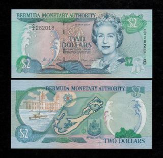 BERMUDA 2 DOLLARS 2000 UNC banknote, P 50   Queen Elizabeth II