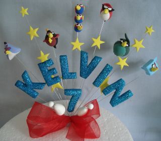 ANGRY BIRDS SPACE, STARS WIRED BIRTHDAY CAKE TOPPER ANY NAME AGE