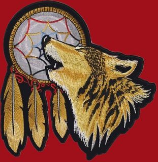 HOWLING WOLF INDIAN DREAMCATCHER EMBROIDERED 12 INCH PATCH