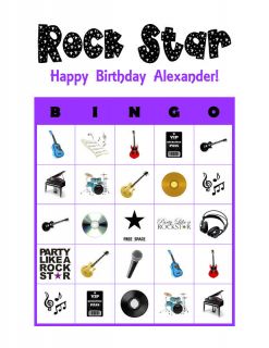 Rock Star Birthday Party Game Personalized Bingo Cards