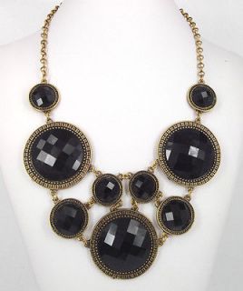  Look Golden Black Faceted Circle Acryl Resin Bib Statement Necklace