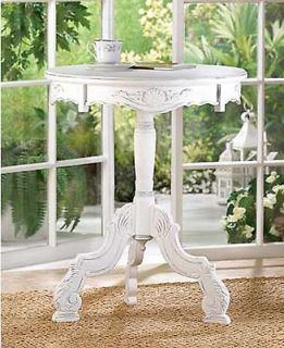 New** Distressed White Wood Romantic Rococo Accent Table