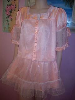 PRETTY PEACH SATIN/ WHITE LACE SISSY BLOUSE AND SKIRT* XL