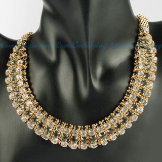 Fashion Golden Chain Jewelry Black White Rhinestone Bib Pendant