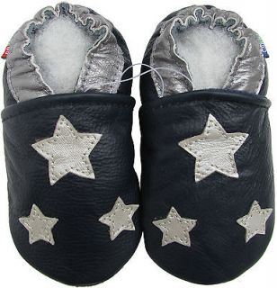 carozoo silver star dark blue 0 6m soft sole leather baby shoes