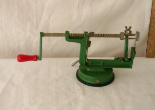 Apple / Potato Peeler Suction Mount to Counter Green w/ Red Handle