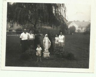 Polaroid Photo Family Mom Dad Kids w Blessed Mother Virgin Mary Statue