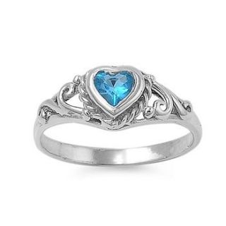 Silver 925 Women Girl Ring Heart Blue Topaz CZ Ring Sizes1,2,3,4,5