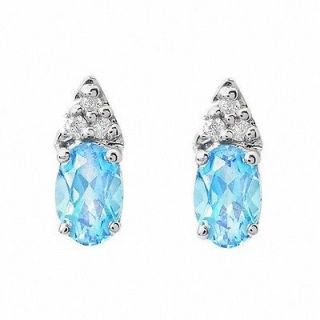 Blue Topaz Diamond Earrings 0.95 ctw SOLID 10k White Gold Brand New