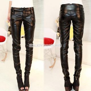 Womens Fashion Vintage PU Leather Thin Tight Leggings Pants Trousers