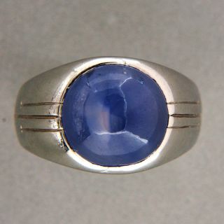 00CT BLUE STAR SAPPHIRE NATURAL NO HEAT DECO 20K WHITE GOLD RING