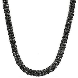 Mens Ladies 2 Row Black Gold Fin Iced Hip Hop 30 Chain Necklace w
