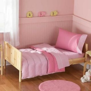 Simple Solid Light Pink & Dark Pink Toddler Size Bedding Set For Girls