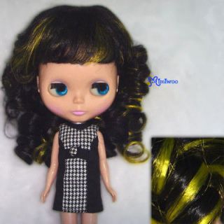 12 Neo Blythe Fashion Hair Curl Wig Black Highlight Yellow