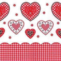 Red & White Check Love Hearts Patterned Paper Lunch Napkins x 20