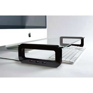 BOARD Smart Black Tempered Glass Monitor Stand Shelf Cup Holder
