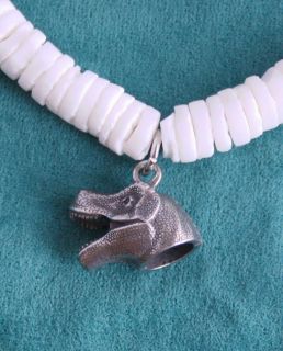 Dinosaur T. Rex Head in English Pewter on Shell Necklace, Gift Boxed