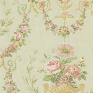 Soft & Romantic Victorian Floral on Green Wallpaper