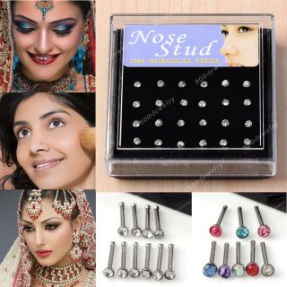 24pc Wholesale Lots Surgical Steel Crystal 20G Nose Stud Bone Ring Bar