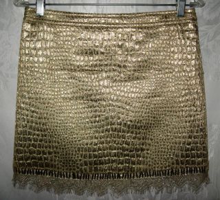 BLUMARINE Gold Alligator Patterned Lace Trim Miniskirt 42 US 4 $700