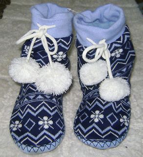  Therapy Pom Pom Blue Nordic Knit Slipper Boots Size S