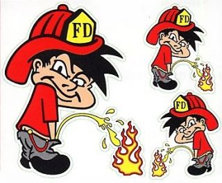FIRE BRAT PEEING FIREFIGHTER FIREMAN Sticker/Decal SET Art by Lethal