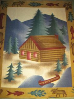 LOG CABIN / PINE TREE/ CANOE fleece fabric blanket