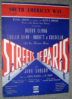 1939 STREETS OF PARIS Sheet Music SOUTH AMERICAN WAY Dubin McHugh